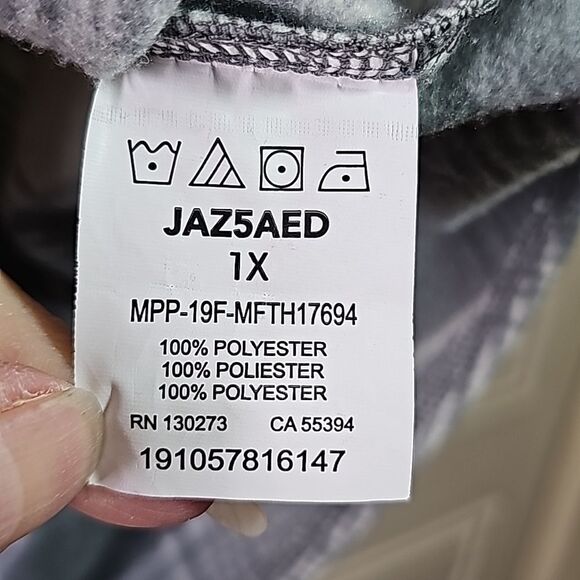 Shirt Button Front Super Soft Flannel Feel Gray Plaid Utility Baggy Size 1X Plus - Picture 4 of 5